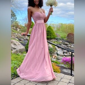 Azazie pink strapless bridesmaids dress